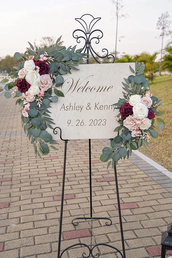 Ponatia Wedding Arch Flowers, Artificial Burgundy & Nude & Ivory Wedding Flowers - Image 2