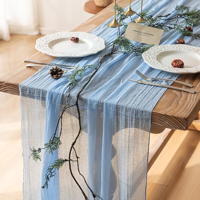 6pcs Light Blue Gauze Rustic Cheesecloth Table Runner 120 Inch 10 FT by KEKETOARRANGE