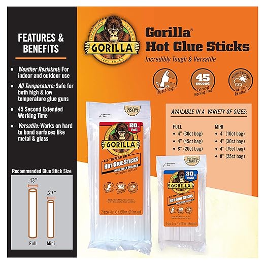 Gorilla Hot Glue Sticks, Mini Size 8" Long x 0.27" Diameter - Image 4