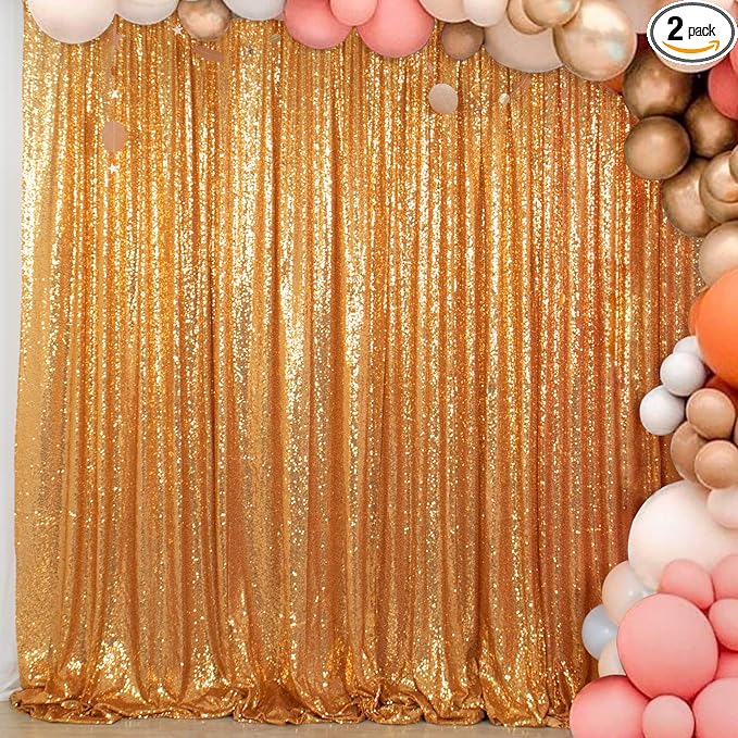 ShinyBeauty Gold Sequin Backdrop Curtain | 2 Panels 5FTx10FT Glitter Wedding by ShinyBeauty