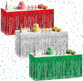 3 Pack Red Green Silver Table Skirts, 29x108" Metallic Foil Tinsel Fringe Table by Unknown