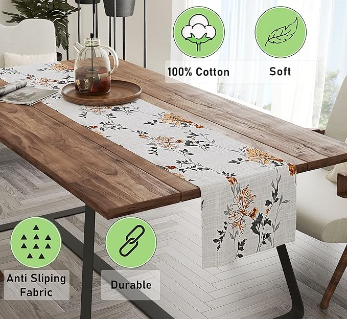 Ruvanti 100% Cotton Table Runner 72 Inches Long, Stain Resistant, Washable & - Image 2