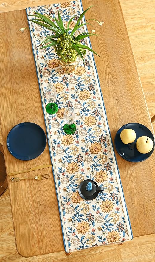 ISAENNE Designer Bohemian Elegant Linen Extra Long Table Runner 118 Inches - Image 9