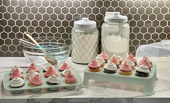 Cupcake Carrier, EXTRA TALL LID, Muffin Traveler Two Tier Stand Reusable - Image 2