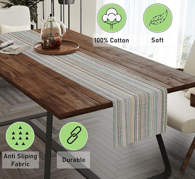 Ruvanti 100% Cotton Table Runner 108 Inches Long, Stain Resistant, Washable & - Image 2