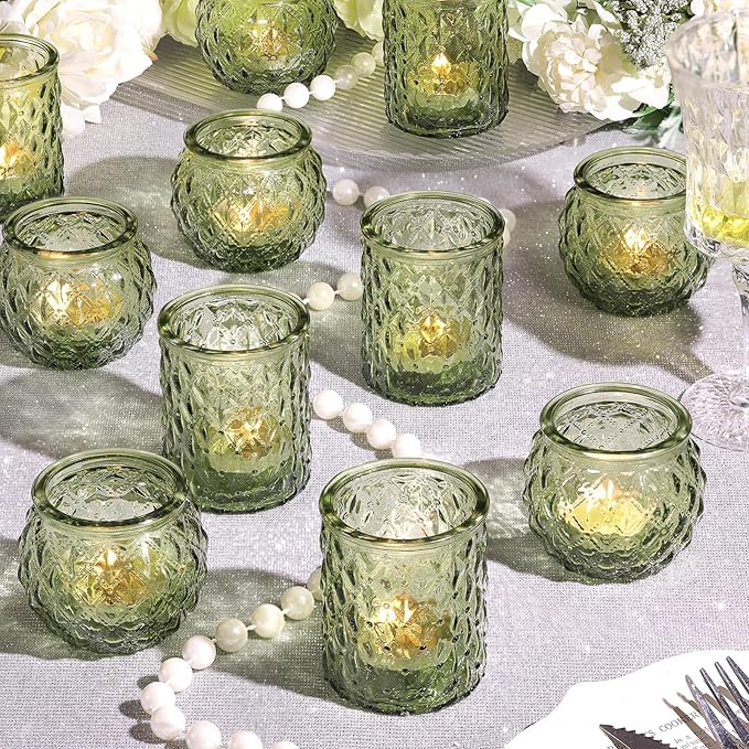 12pcs Assorted Green Votive Candle Holders, Tea Lights Candle Holder by NITIME