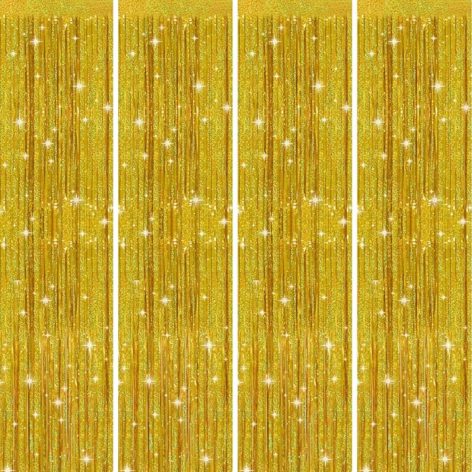 Picoway 4 Pack Gold Foil Fringe Tinsel Backdrop Curtains, Birthday Engagement - Image 8