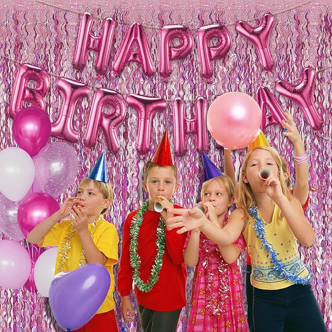 Pink Streamers Fringe Backdrop Tinsel Foil Fringe Curtains Wavy Backdrop - Image 4