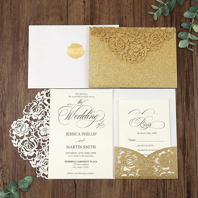 DORIS HOME 50pcs Laser Cut Wedding Invitation Pockets - Image 2