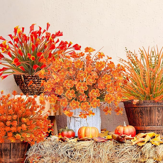 16Pcs Outdoor Fall Flowers UV Resistant Artificial Fall Flowers Autumn Plastic - Image 5