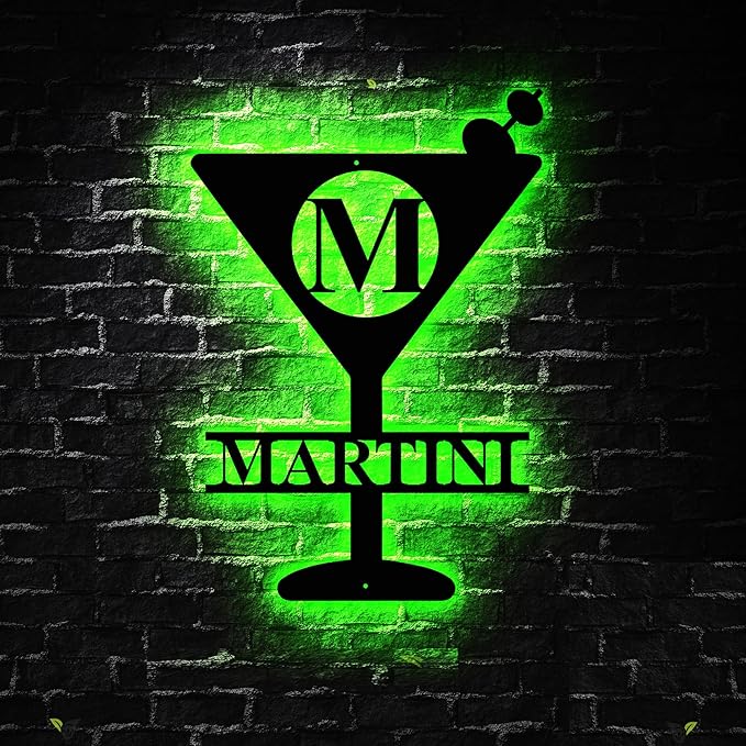 Personalized Martini Initial Name Sign LED Lights, Bar Sign, Bar Sign Decor by soulglass
