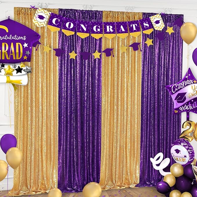 Purple Sequin Backdrop 4 Panels 2FTx8FT Photo Background Glitter Party Backdrop - Image 7