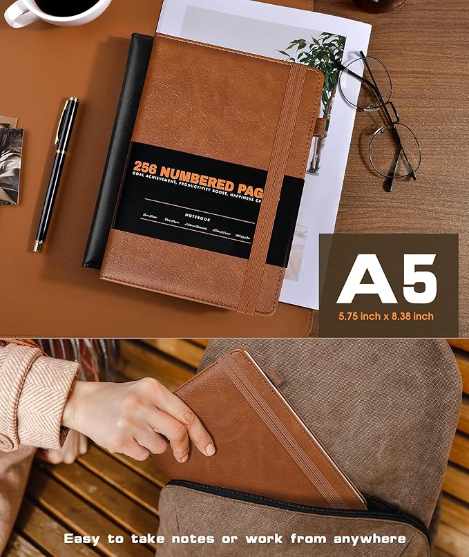 Lined Journal Notebook for Women Men, 256 Numbered Pages Hardcover Leather - Image 5