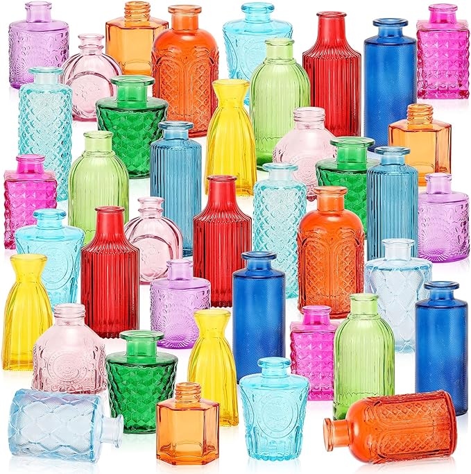 Yaomiao 60 Pcs Vases Bulk Colored Flower Glass Vases Bud Vintage Colored Glass by Yaomiao