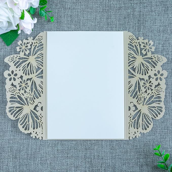 20 PCS 5.12x7.2 Butterfly Quinceanera Invitation, Laser Cut Wedding Invitation - Image 5