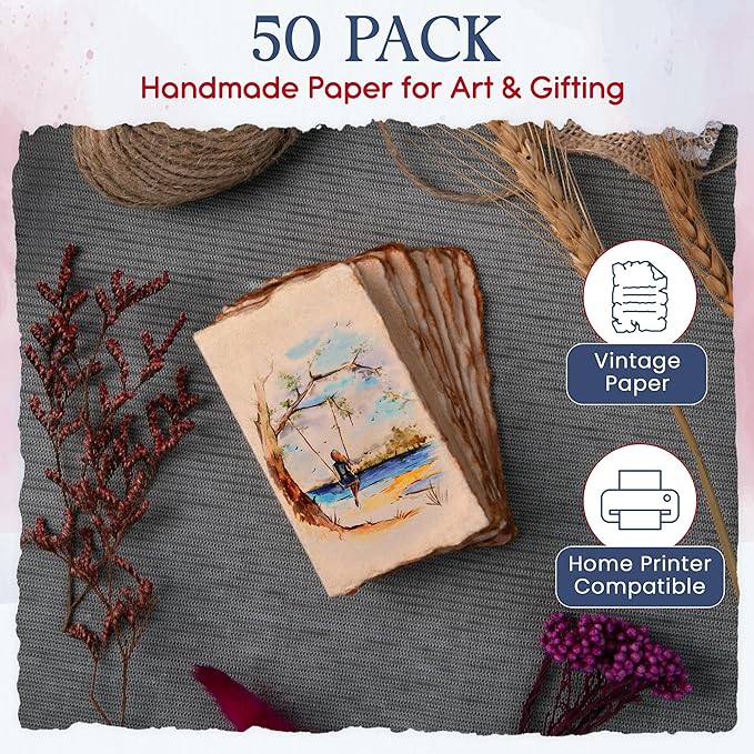 Wanderings Vintage Handmade Deckle Edge Folded Paper – Folded to 3.5"x2" – 150 - Image 4