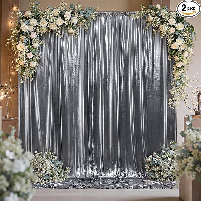 10ftx10ft Black Silver Glitter Sequin Backdrop Curtain by LeegleriTableSkirt