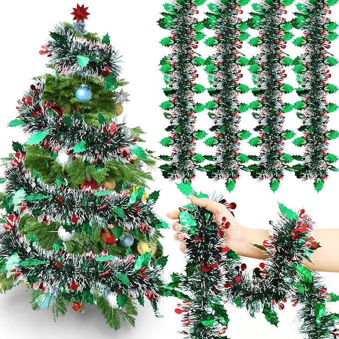 72 Feet Christmas Tinsel Garland Shiny Metallic Tinsel Twist Garland Streamers by Yilloog