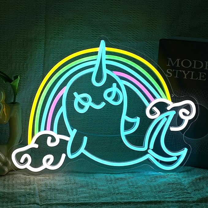 Rainbow Narwhal Neon Sign Dreamy Narwhal Led Sign Dimmable Rainbow Cloud Light by BNEMCEZHLEDNEONSIGN