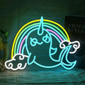 Rainbow Narwhal Neon Sign Dreamy Narwhal Led Sign Dimmable Rainbow Cloud Light by BNEMCEZHLEDNEONSIGN
