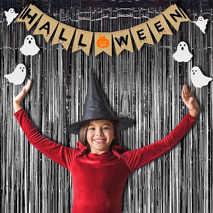BRAVESHINE Black Halloweens Party Foil Fringe Curtains - Image 2