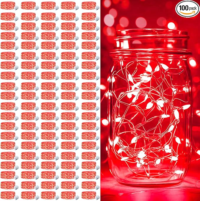 pozzolanas 100 Pack Red Battery Operated String Lights - 7ft Waterproof Fairy by pozzolanas