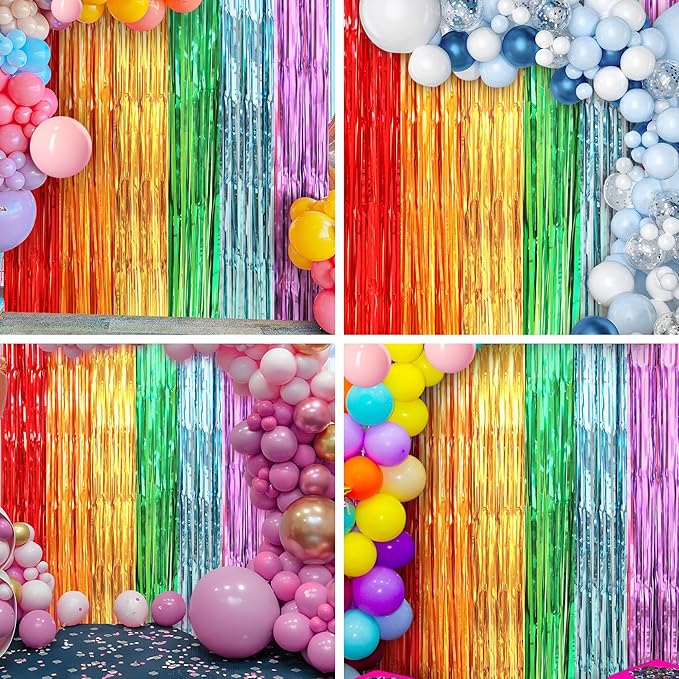 Crosize 2 Pack 3.3 x 8.2 ft Rainbow Foil Fringe Curtains Party Decorations - Image 6