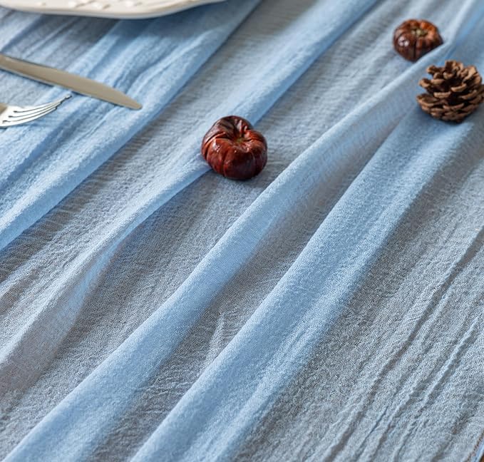 6pcs Light Blue Gauze Rustic Cheesecloth Table Runner 120 Inch 10 FT - Image 4