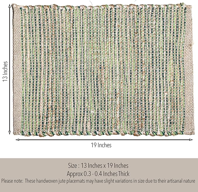 Chardin Home Natural Jute & Green Placemats, 13x19 Inch Dining Table Placemats - Image 4