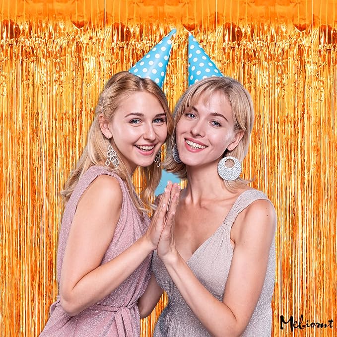 4 Pack Orange Fringe Curtain Backdrop, 3.2Ft x 6.6Ft Metallic Tinsel Foil - Image 4