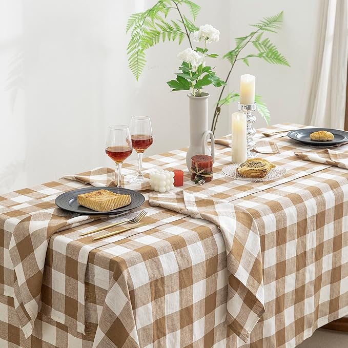 EVERLY 100% Yarn-Dyed Linen Rectangle Tablecloths 60x120Inches - Image 3