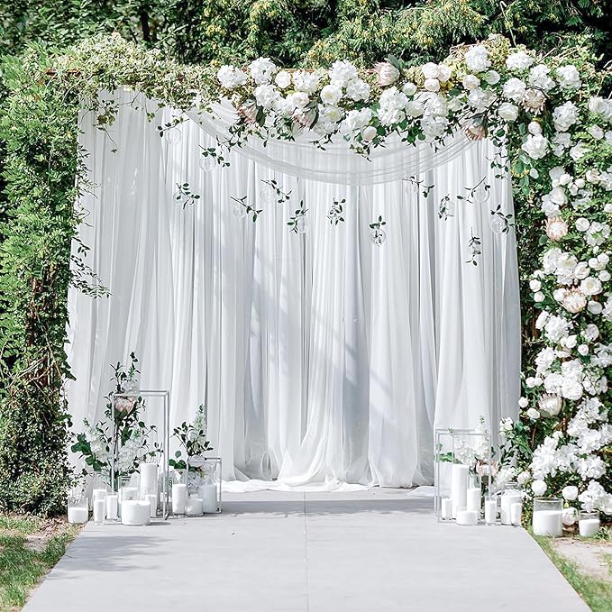 PARTISKY 10x10ft White Chiffon Sheer Backdrop Curtains -Wrinkle-Free Drapes - Image 3