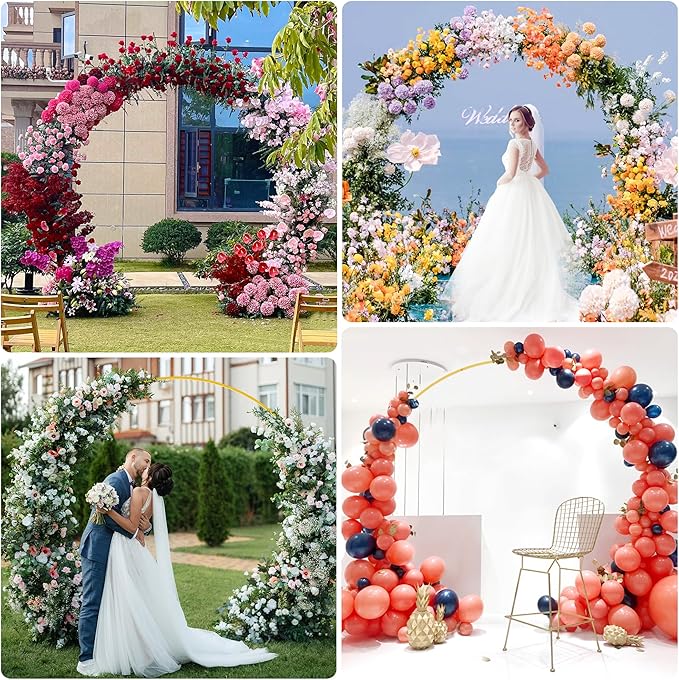 Asee'm 8.5FT Gold Wedding Arch Round Backdrop Stand Large Circle Metal Floral - Image 6
