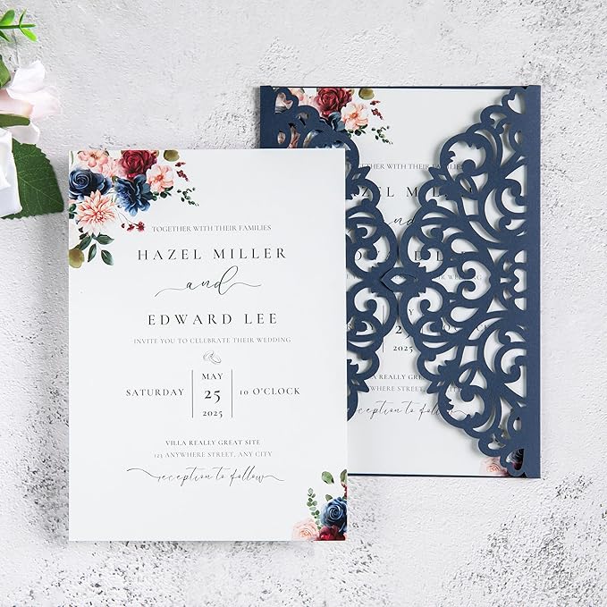 20Pcs Navy Blue Laser Cut Invitation Cards - Image 7