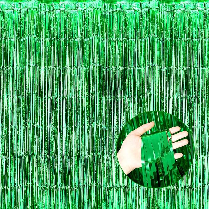 4 Pack Green Foil Fringe Curtain Backdrop, 3.28Ft x 8.2Ft Metallic Tinsel Foil by Unknown