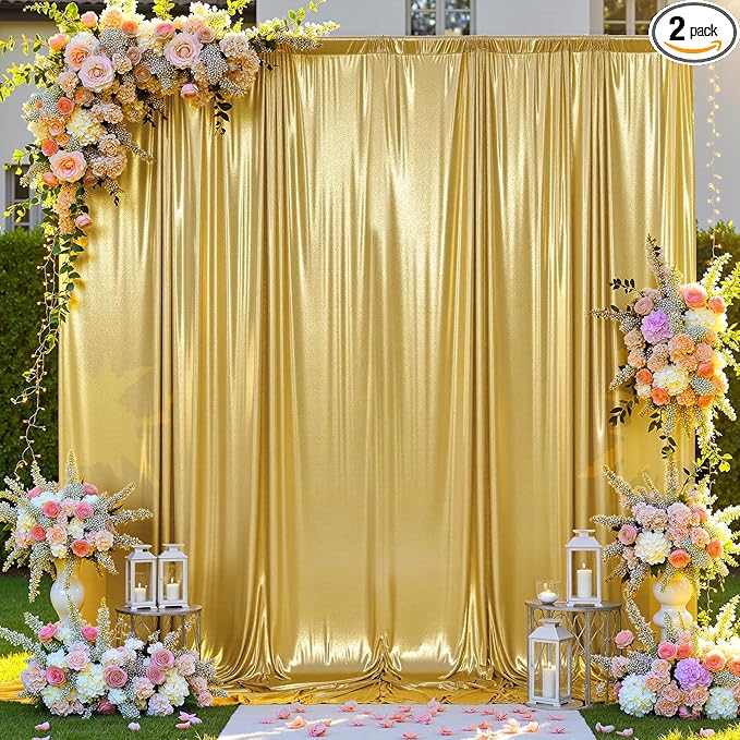10ftx10ft Thick Gold Glitter Backdrop Curtain Panels by LeegleriTableSkirt