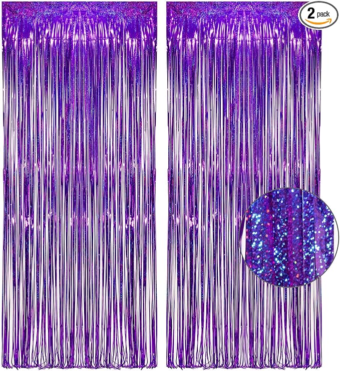 Purple Tinsel Curtain Party Backdrop by GREATRIL