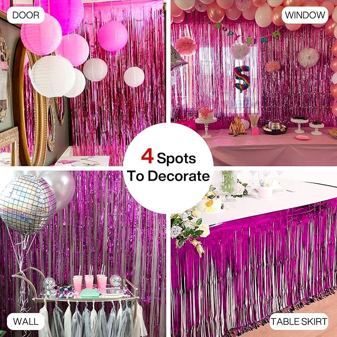 PartyWoo Foil Fringe Curtain Hot Pink, Fringe Backdrop, Tinsel Backdrop - Image 5