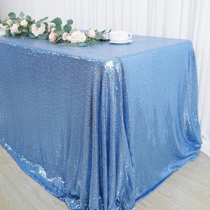 SquarePie Sequin Tablecloth 60 x 102 Inch Baby Blue Sparkly Table Linen - Image 3
