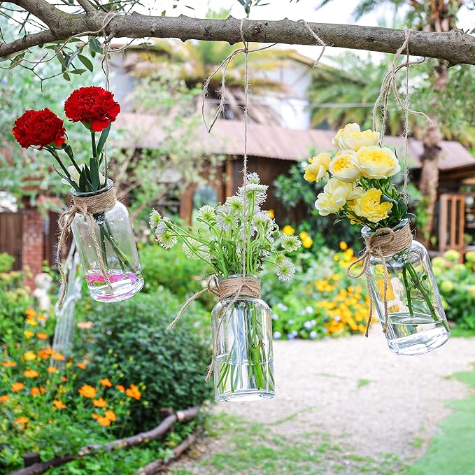Set of 12 Vintage Glass Vases for Flowers Farmhouse Clear Glass Vases for - Image 9