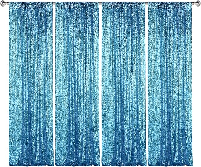 Sugargirl Turquoise Sequin Backdrop Curtain 4 Panels 2FTx8FT Glitter Turquoise by Sugargirl