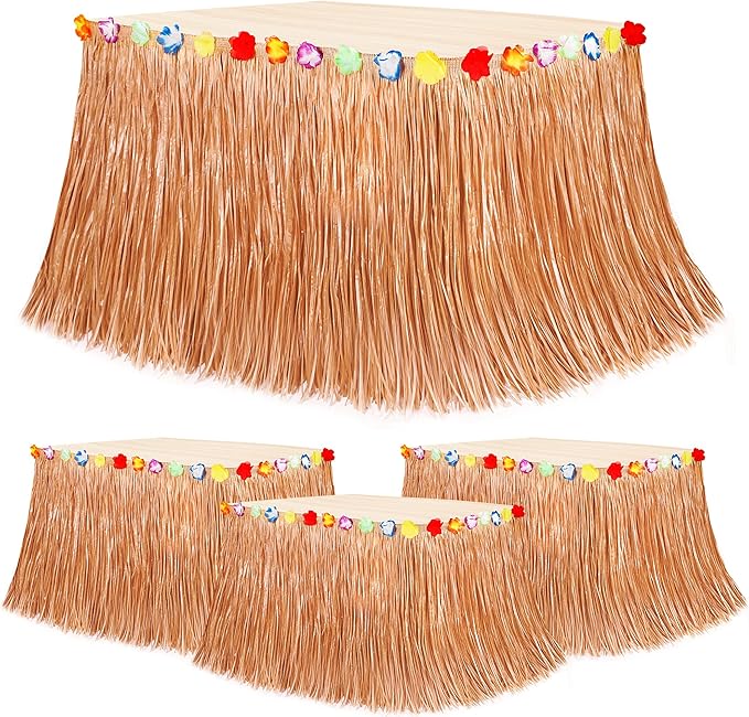 4PCS Hawaiian Table Skirt Decor, Luau Themed Grass Table Skirt Party Decorations by Huskein