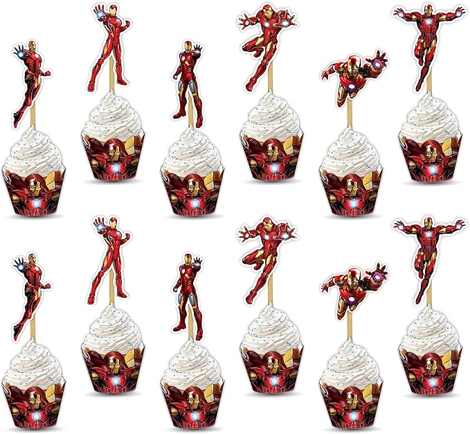"Irn Man Cupcake Wrapper – Theme Birthday Party Supplies – Cartoon Inspired - Image 5