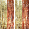 2 Pack Rose and Champion Foil Fringe Backdrop Curtains, Tinsel Streamers Party by Voircoloria
