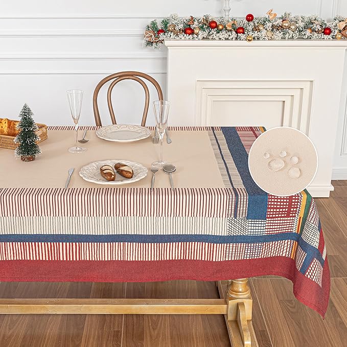 MYSKY HOME Cotton Table Cloth, Rustic Striped Fall Tablecloth, Farmhouse Table - Image 8