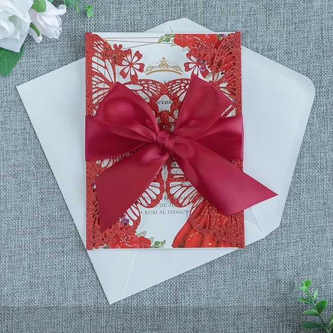 20 PCS 5.12x7.2 Butterfly Quinceanera Invitation, Laser Cut Wedding Invitation - Image 7