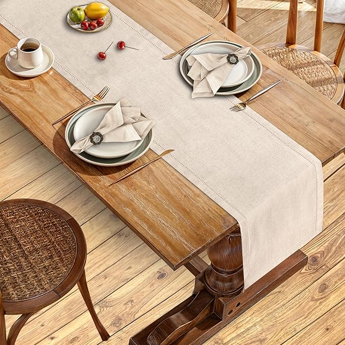 Ruvanti Linen Table Runner 72 Inches, Classic Hemstitch, Non-Slipping, Stain - Image 5
