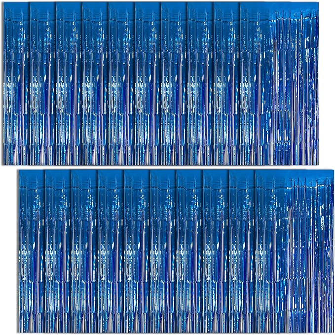 20 Pack Foil Curtain Backdrop Blue Metallic Tinsel Foil Fringe Curtains Photo by KEJ