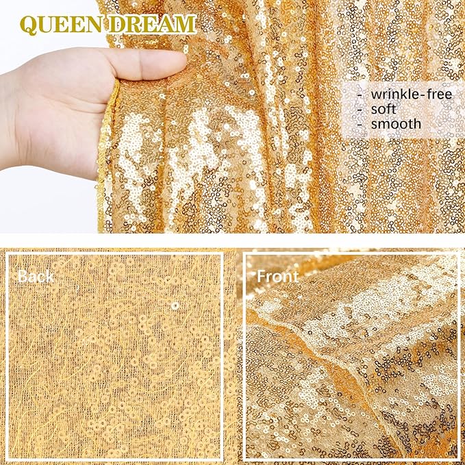 Gold Sequin Backdrop Curtains 2 Panels 2FTx8FT Glitter Gold Photo Backdrop - Image 3
