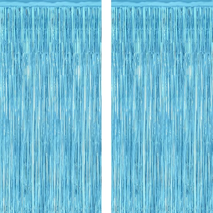 2 Pack Backdrop Curtains, 3.28 Feet x 7.05 Feet Sky Blue Tinsel Backdrop by ZATAYE